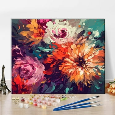 TISHIRON Paint by Numbers for Adults,16x20 inch Canvas Wall Art Chrysanthemum Oil Painting by Numbers Kit for Home Wall Decor (Frameless)