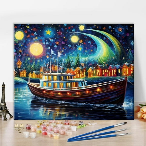 TISHIRON Paint by Numbers for Adults,16x20 inch Canvas Wall Art Colorful Boat Oil Painting by Numbers Kit for Home Wall Decor (Frameless)