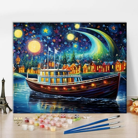 TISHIRON Paint by Numbers for Adults,16x20 inch Canvas Wall Art Colorful Boat Oil Painting by Numbers Kit for Home Wall Decor (Frameless)