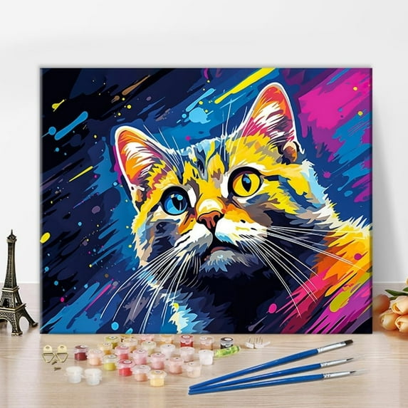 TISHIRON Paint by Numbers for Adults,16x20 inch Canvas Wall Art Colorful Kitten Oil Painting by Numbers Kit for Home Wall Decor (Frameless)