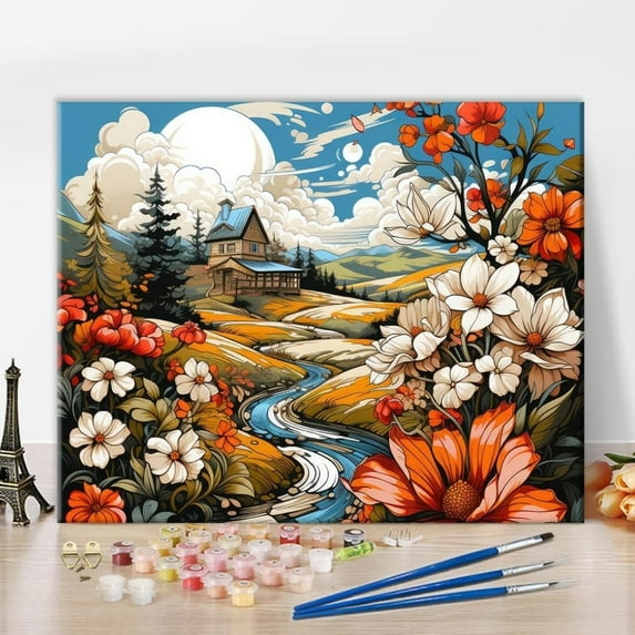 TISHIRON Paint by Numbers for Adults,16x20 inch Canvas Wall Art Farmhouse Landscape Oil Painting by Numbers Kit for Home Wall Decor (Frameless)