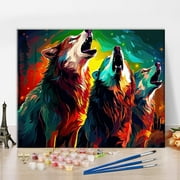 TISHIRON Paint by Numbers for Adults,16x20 inch Canvas Wall Art Forest Wolves Oil Painting by Numbers Kit for Home Wall Decor (Frameless)