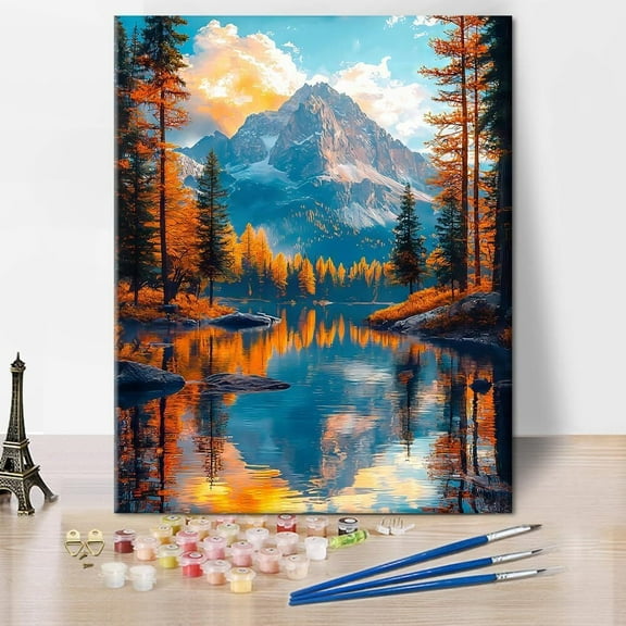 TISHIRON Paint by Numbers for Adults,16x20 inch Canvas Wall Art Mountain Lake Painting by Numbers Kit for Home Wall Decor (Frameless)