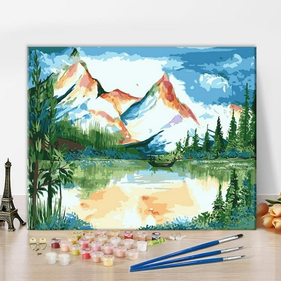 TISHIRON Paint by Numbers for Adults,16x20 inch Canvas Wall Art Natural Lake Oil Painting by Numbers Kit for Home Wall Decor (Frameless)