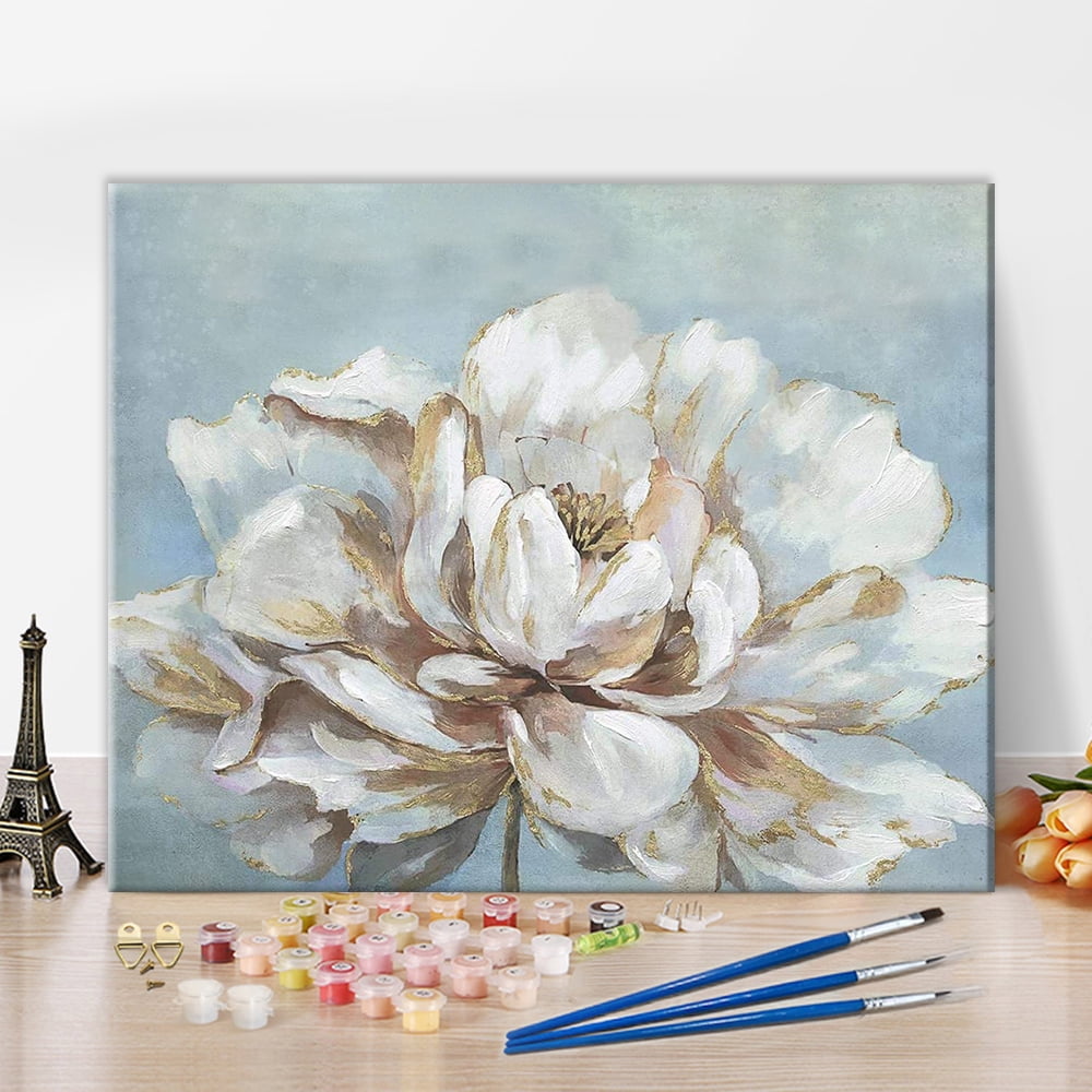 TISHIRON Paint by Numbers for Adults,16x20 inch Canvas Wall Art Peony Flower Oil Painting by