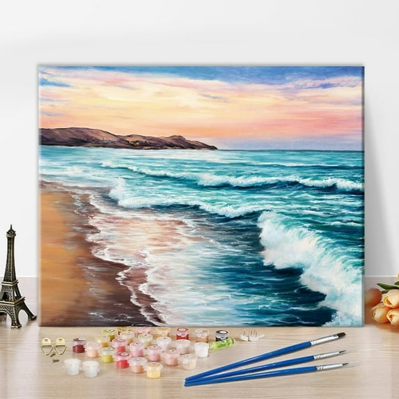 TISHIRON Paint by Numbers for Adults,16x20 inch Canvas Wall Art Seaside Landscape Oil Painting by Numbers Kit for Home Wall Decor (Frameless)