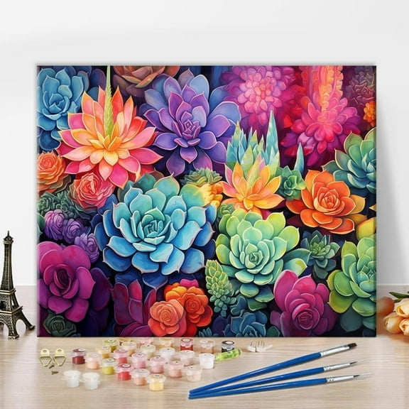 TISHIRON Paint by Numbers for Adults,16x20 inch Canvas Wall Art Succulent Oil Painting by Numbers Kit for Home Wall Decor (Frameless)