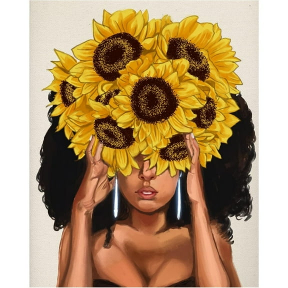 TISHIRON Paint by Numbers for Adults,16x20 inch Canvas Wall Art Sunflowers Girl Oil Painting by Numbers Kit for Beginner (Frameless)