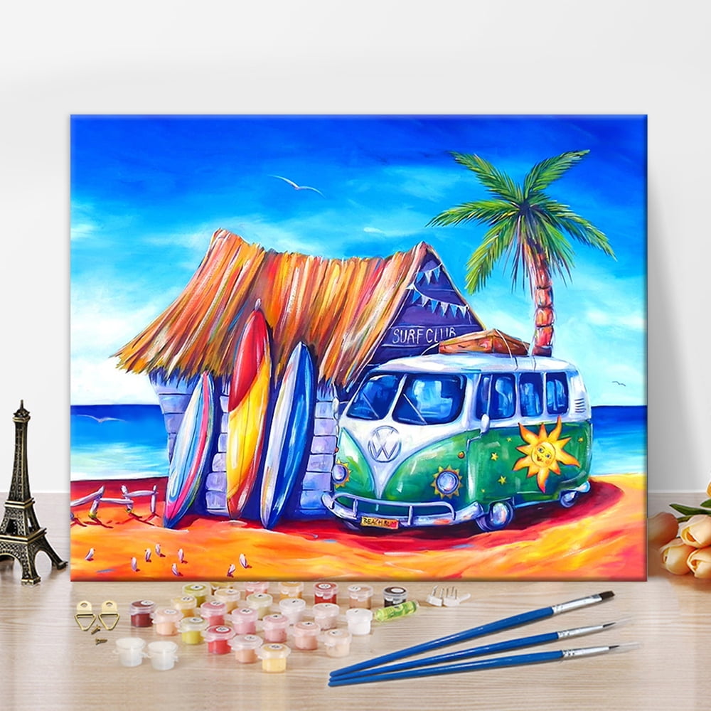 TISHIRON Paint by Numbers for Adults,16x20 inch Canvas Wall Art Coconut  Tree Beach Sunset Seascape Oil Painting by Numbers Kit for Home Wall Decor  (Frameless) 