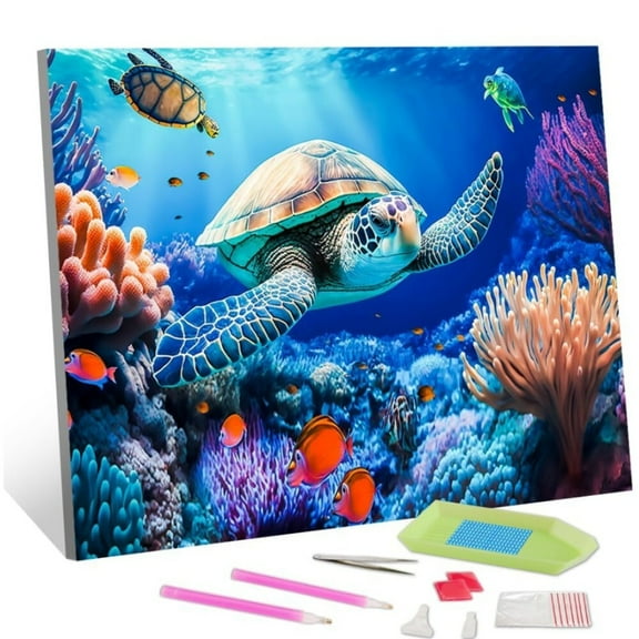 TISHIRON Seascape Diamond Art Painting Kits,12x16 inch 5D DIY Sea Turtle Diamond Art Crafts Kit for Adults and Kids Beginners
