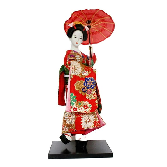 TISHITA 12" Japanese Geisha Asian Geisha Doll Sculpture Ethnic Japanese Geisha Dolls Girl Statue for Office Shelf Tabletop Home Decor Red