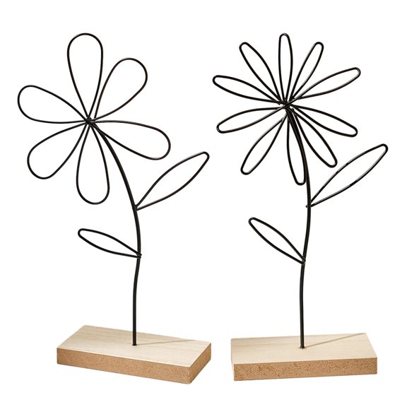 TISHITA 2 Pieces Decorative Flower Statue Iron Flower Sculpture Spring Decoration Ornament Flower Arrangement for Dining Table Office