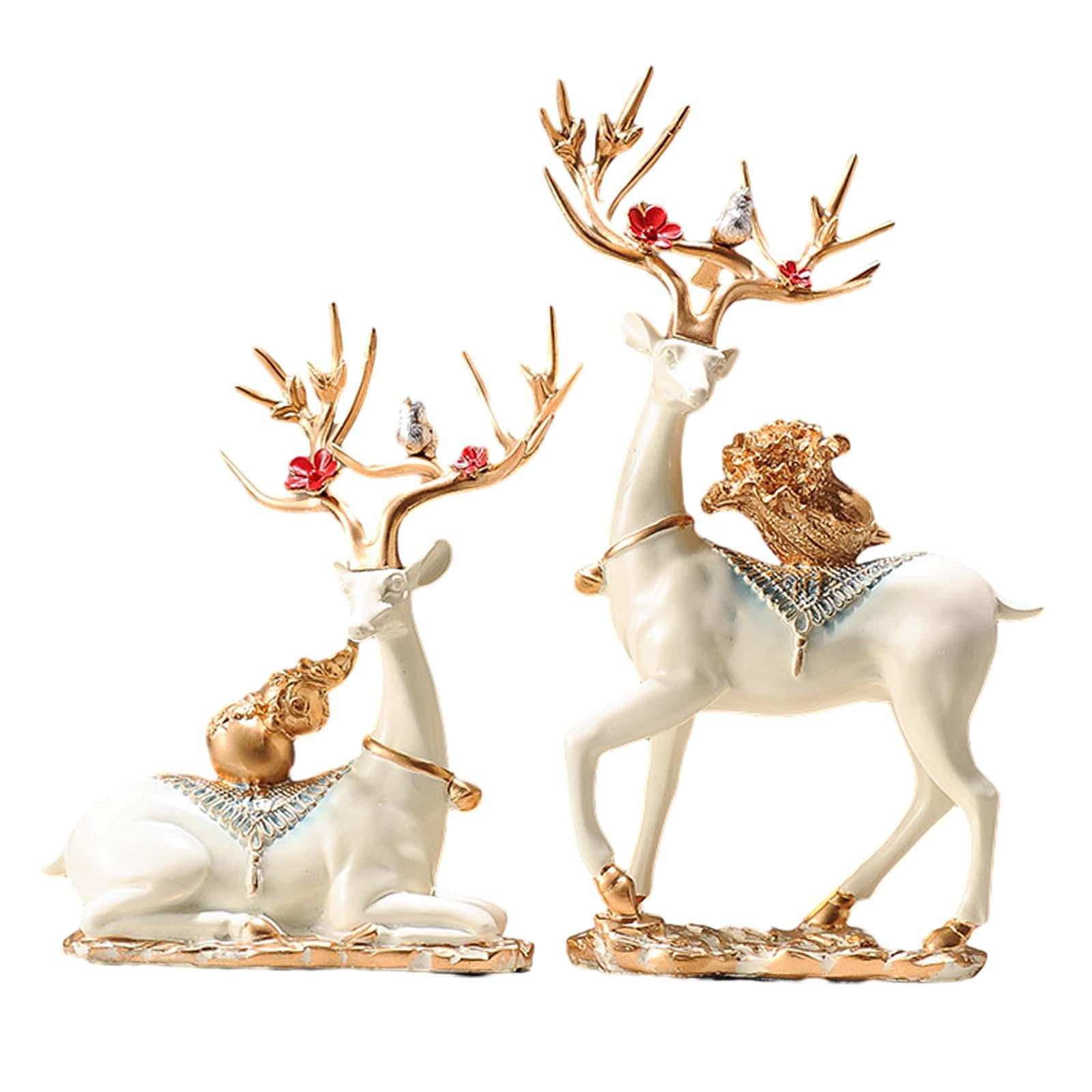 TISHITA 2 Pieces Deer Statues Desktop Ornaments Elk Reindeer Sculptures