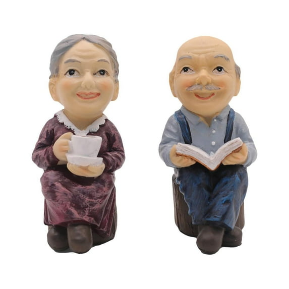 TISHITA 2 Pieces Elderly Couple Figurines Art Craft Ornament Decorative Miniature Figurine for Cabinet Bedroom Desk Office Home Decor B