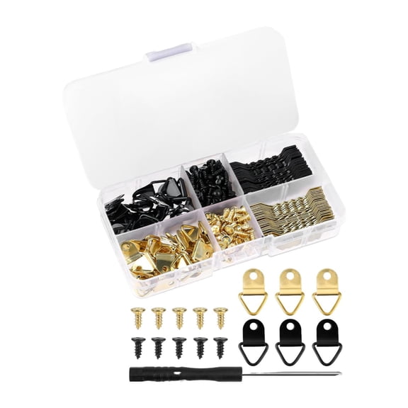 TISHITA 252Pcs Picture Hangers Kit Wall Hanging Hook Multifunctional Portable Assorted Picture Hangers for Drawing DIY Craft Projects Golden and Black