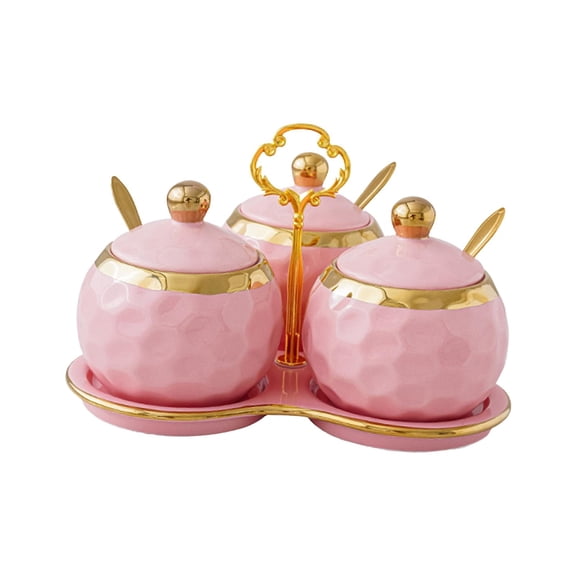 TISHITA 3 Pieces Ceramics Seasoning Jars Spice Container Porcelain Cute with Lids Seasoning Pepper Boxes Condiment Jars for Farmhouse Pink