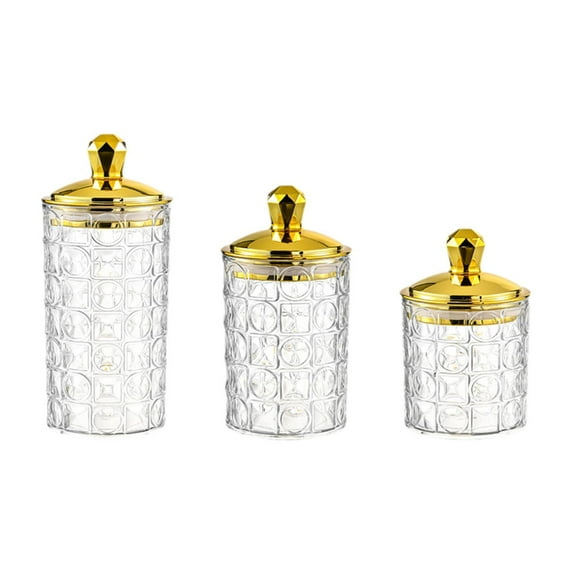 TISHITA 3 Pieces Sealed Storage Jars with Airtight Lids Decorative Transparent Kitchen Canisters for Snacks Coffee Beans square round pattern