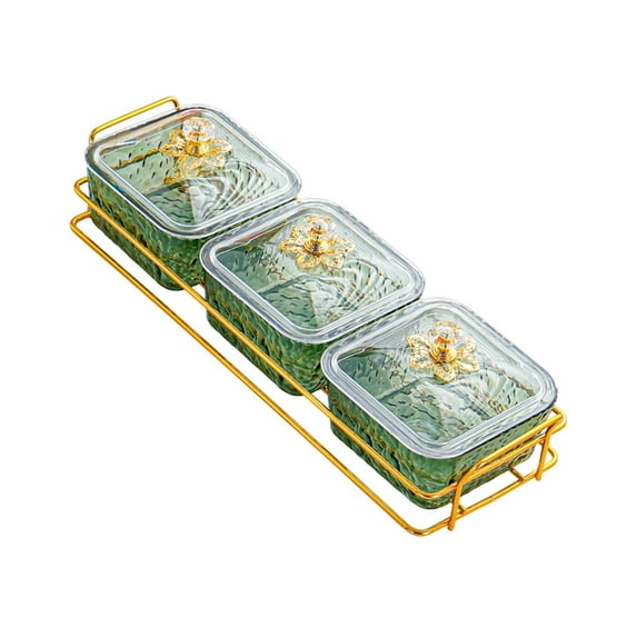TISHITA 3 Serving Bowls with Lids and Holder Candy and Nut Dishes Portable Decorative Snack Platter Appetizer Tray for Chocolates Table green