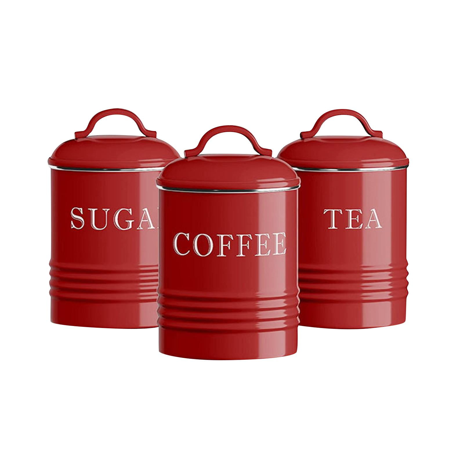 TISHITA 3x Kitchen Storage Set, Tea Coffee Sugar Canisters, Metal Storage Tin, Kitchen Storage