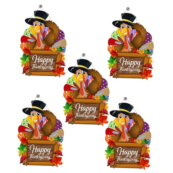 TISHITA 5Pcs Thanksgiving Turkey Door Sign Decorations, Fall Door Hanger Door Hanging Sign Plaque for Festival Tree Porch Home Window .4x25cm