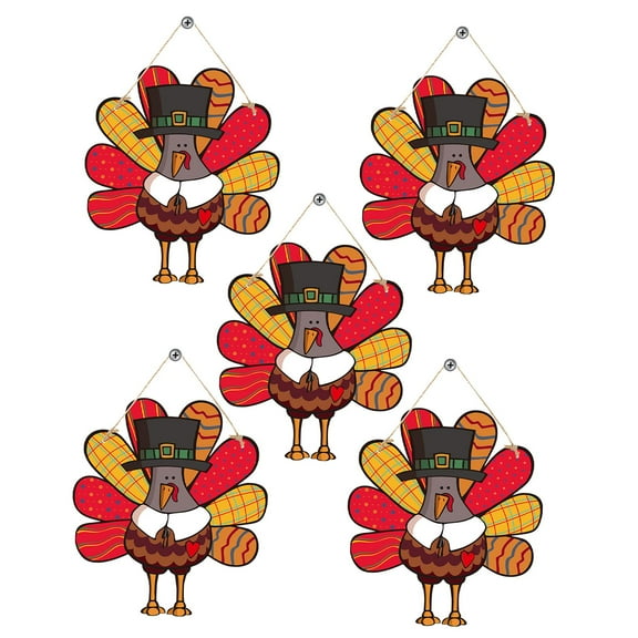 TISHITA 5Pcs Thanksgiving Turkey Door Sign Decorations, Fall Door Hanger Door Hanging Sign Plaque for Festival Tree Porch Home Window D 22.5x25cm