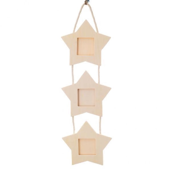 TISHITA 6xWood RUSTIC Hanging Triple Wooden Photo Shape