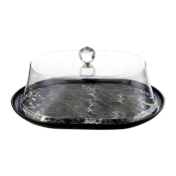 TISHITA Acrylic Cake Cover Bakery Display Case Serving Platter Cake Holder Insulated Food Dome for Wedding Muffins Kitchen Oval black