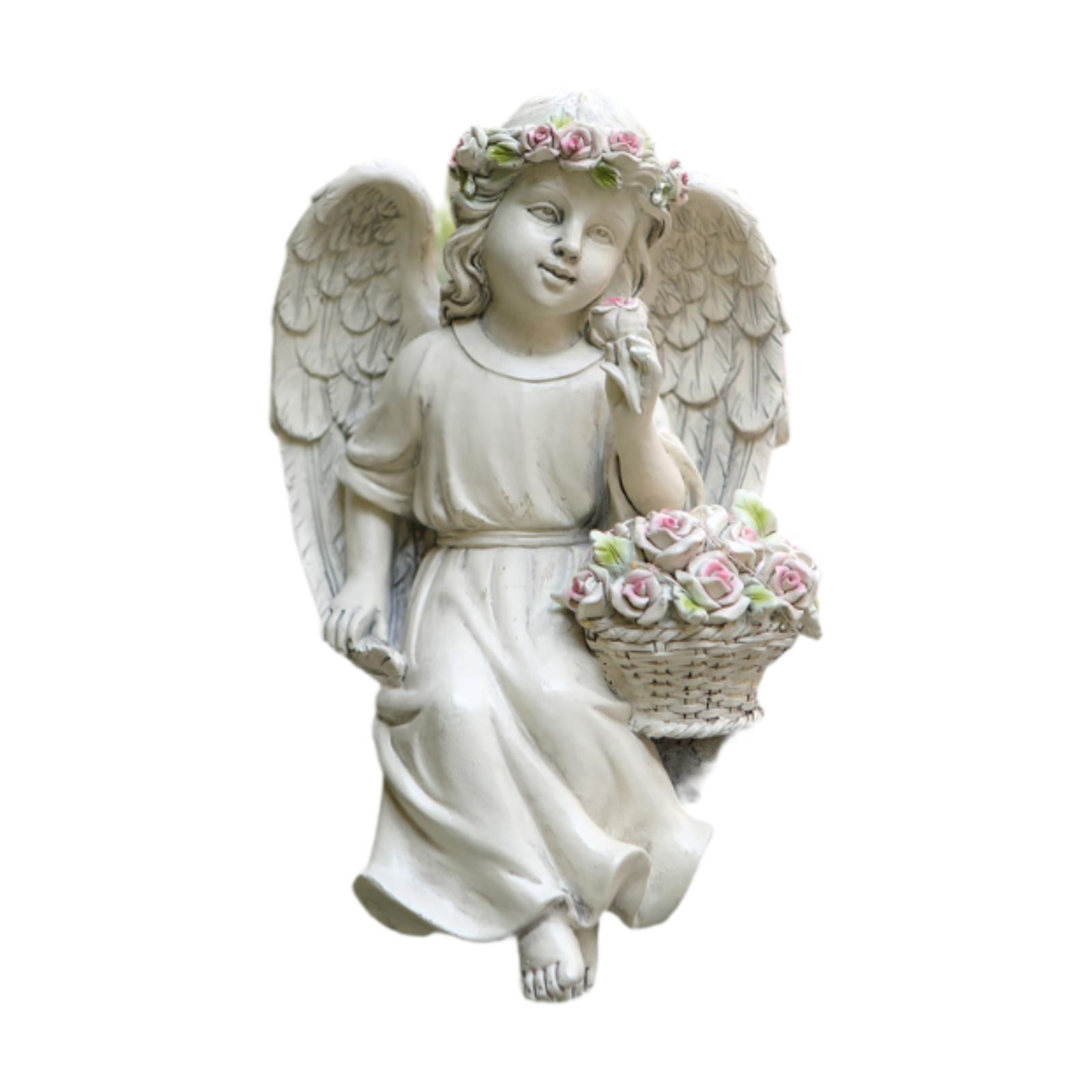 TISHITA Angel Statue Solar Lamp Resin Ornament, Simple Design, Modern Decorative Angel Figurine Decorative Sculpture for Grave Garden 14.5cmx13.3cmx21cm
