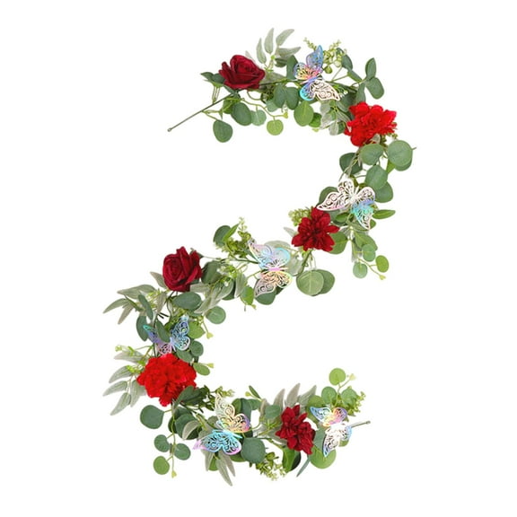 TISHITA Artificial Peony Garland Floral Garland Flower Arrangement Greenery Garland Rose Peony Vine for Wedding Home Party Decoration Red