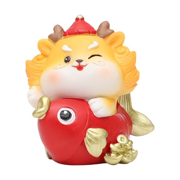 TISHITA Auspicious Dragon Statue Decor Adorable Lunar New Year Dragon Figurine Cute Desktop Ornament for Living Room Fireplace Mantel E