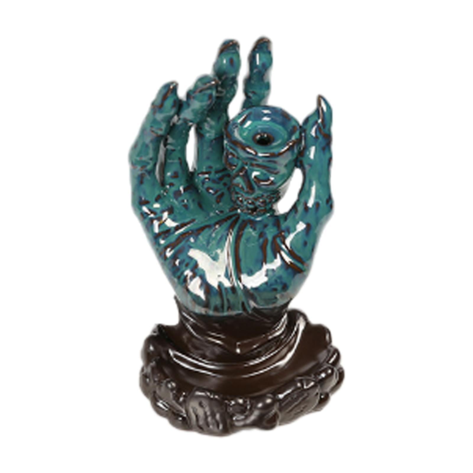 TISHITA Backflow Incense Burner Buddha Hand Incense Holder Collecting Ideal Gift Artwork Desktop Ornament for Bathroom Hotel Teahouse Blue