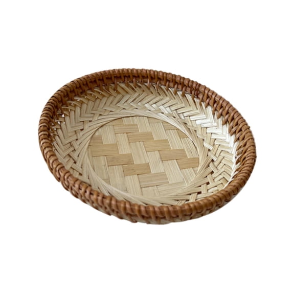 TISHITA Bamboo Serving Tray Pastry Plate Food Tray Tea Tray Woven Fruit Basket Rattan Basket Vanity Platter for Restaurant Party Home 17cmx3cm