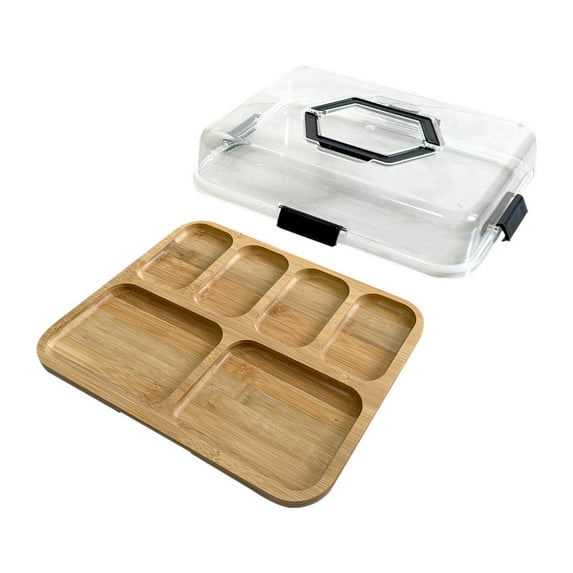 TISHITA Box Cutting Board Rectangle Portable with Lid Bamboo Cheese Board Serving Tray, for Steak Cheese Meat Fruit Bread , 2