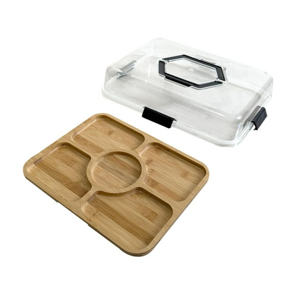 TISHITA Box Cutting Board Rectangle Portable with Lid Bamboo Cheese Board Serving Tray, for Steak Cheese Meat Fruit Bread , 3