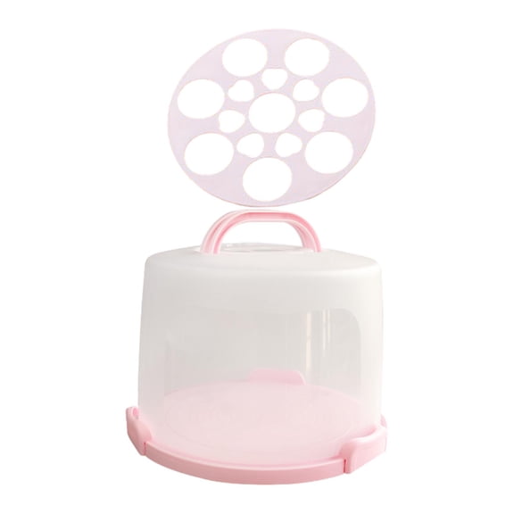 TISHITA Cake Carrier with Handle Serving Tray Cake Stand Pink Base Cake Storage Muffin Tart Cookie Dessert Keeper for Kitchen Cookies 10 in with rack