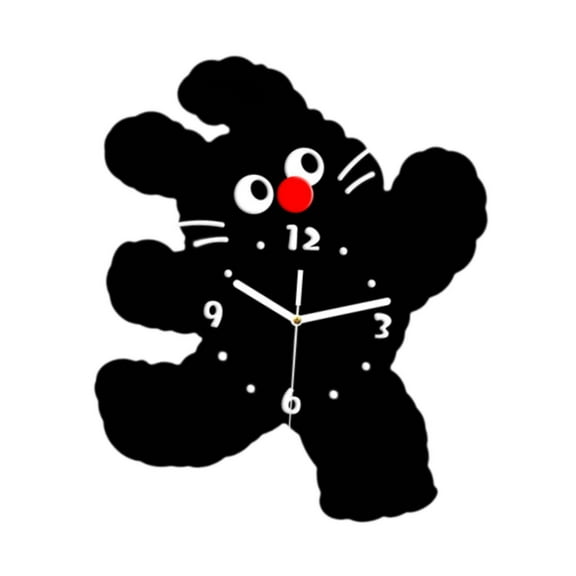 TISHITA Cartoon Cat Shaped Wall Clock Hanging Clock Easy to Read Art Decor Low Noise Ornament for Bedroom Dining Room Bar Cafe Office Black
