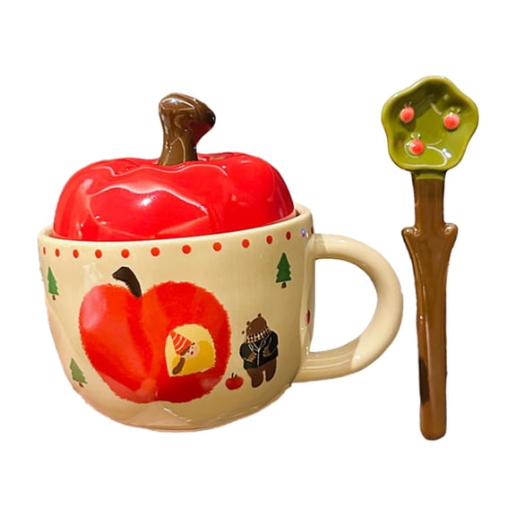 TISHITA Ceramic Coffee Mug with Lid Sppon Cute Creative Water Cup Reusable Tea Cup 420ml for Bar Office Kitchen Camping Birthday Gift Bear