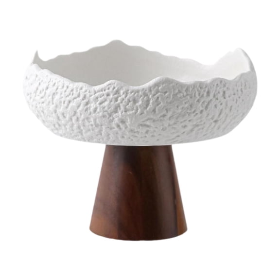 TISHITA Ceramic Dessert Plate Wooden Base Decor Stylish Dinnerware Serving Bowl Appetizer Plate for Party Breakfast Home Wedding Cafe White