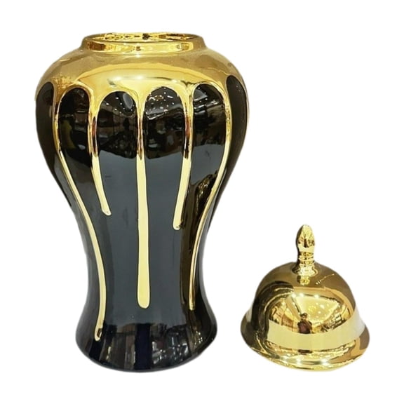 TISHITA Ceramic Vase Jar Black and Gold Color Desktop Ornament Collectible Versatile 22x45cm Ginger Jar for Table Centerpiece Elegant