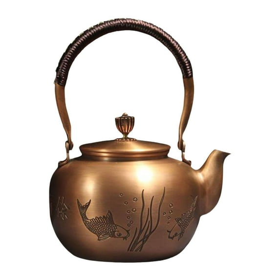 TISHITA Copper Teapot Boiling Water Pot Retro Handmade Kung Fu Teapot Hot Water Kettle Coffee Pot for Tea Office Camping Kitchen Home Pattern