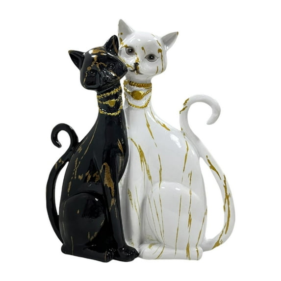 TISHITA Couple Cat Figurines Modern Cats Sculpture for Cabinet Bookshelf Living Room black and white