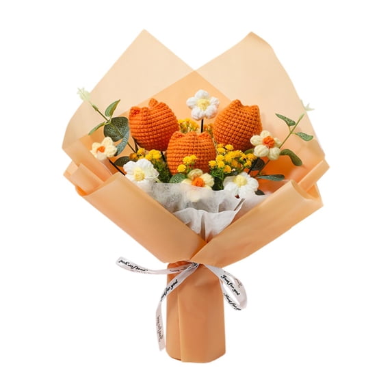 TISHITA Crochet Flower Bouquet, Handmade Knitted Bouquet, Artificial, Photography Props Creative Ornament Gift for Wife Daughter , Yellow