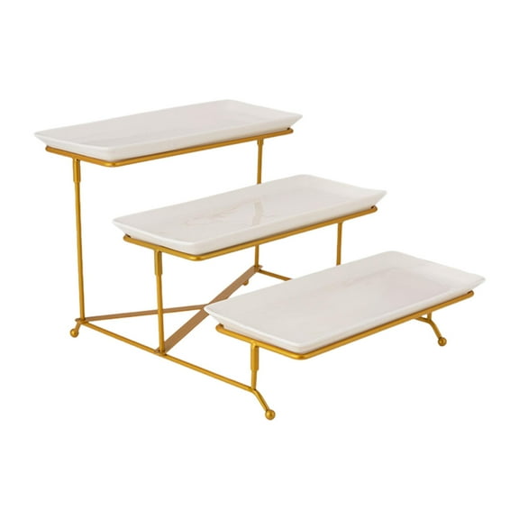 TISHITA Cupcake Tier Stand Fruit Dessert Presentation with 3 Porcelain Serving Platters 3 Tier Serving Tray Set for Presentation Cake gold rack