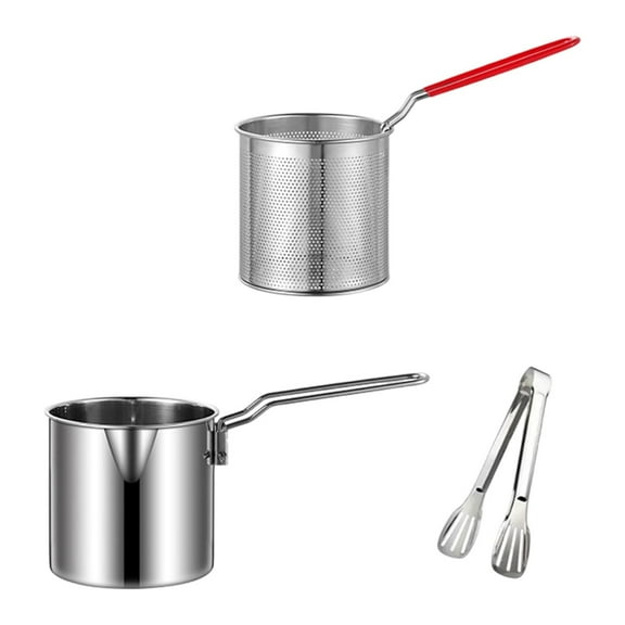 TISHITA Deep Fryer Pot Set Oil Fryer Cooking Pot Easy to Pour Multifunction with Basket and Tongs Soup Pot for Oil Storage Boiling Chips