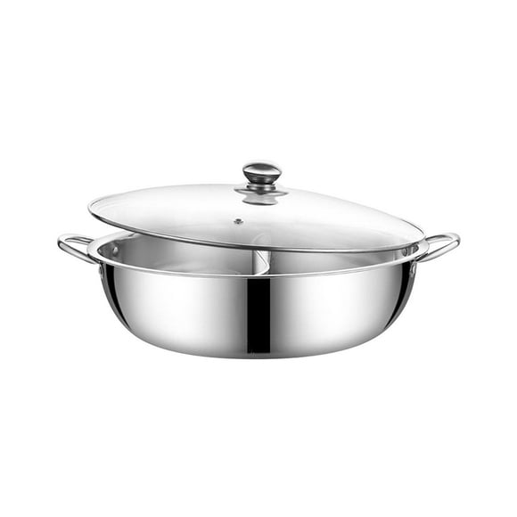 TISHITA Divided Hot Pot Pan Chinese Dual Sided Pot with Divider Stainless Steel Shabu Hot Pot for Camping Family Gathering Party Home 32 cm