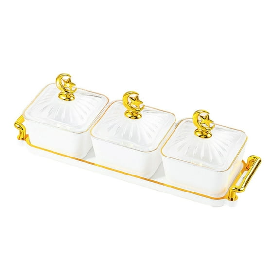 TISHITA Divided Serving Dish Appetizer Serving Tray Multifunctional Dried Fruit Tray Nut Candy Container for Cookies Snacks Seasoning White 3 Grids