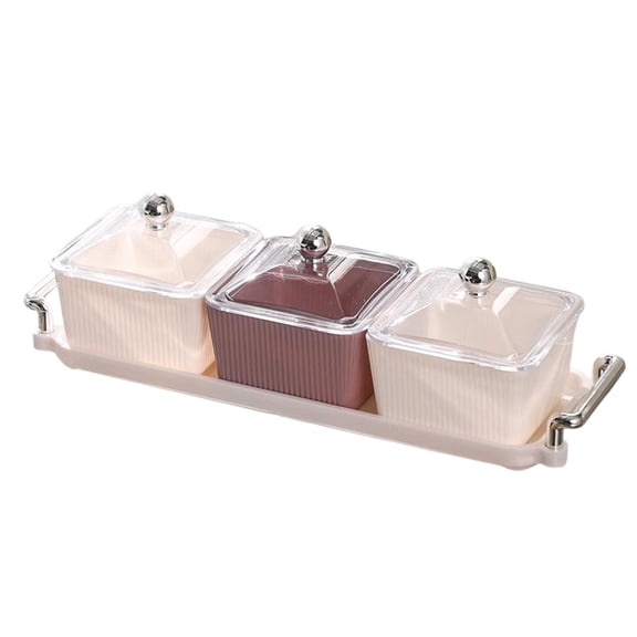 TISHITA Divided Serving Dish Kitchen Condiment Organizer with Lid and Handle Snack Fruit Tray for Dining Room Party Entertaining Home 3 Snack dishes