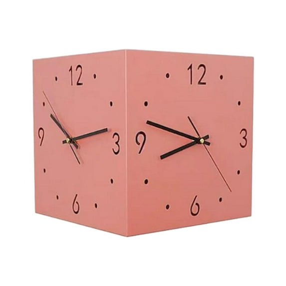 TISHITA Double Sided Corner Wall Clock Decorative Easy to Install Square Corner Clock Non Ticking Silent for Cafe Home Office Kitchen Pink