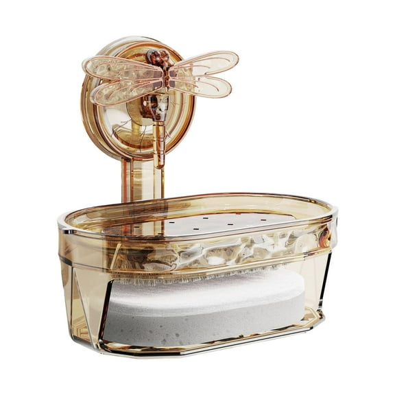 TISHITA Dragonfly Suction Cup Soap Box Sponge Holder Soap Container Soap Dish Soap Tray for Bath Bathtub Toilet Countertop Decorative brown