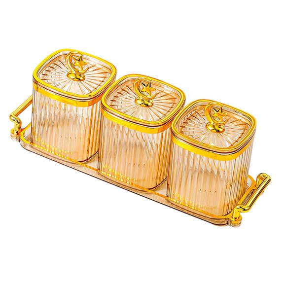 TISHITA Dried Fruit Plate 3 Cookies Jars Luxury Candy Nut Jars with Lid Divided Serving Platter for Candy Cookies Party Appetizer Nut Brown